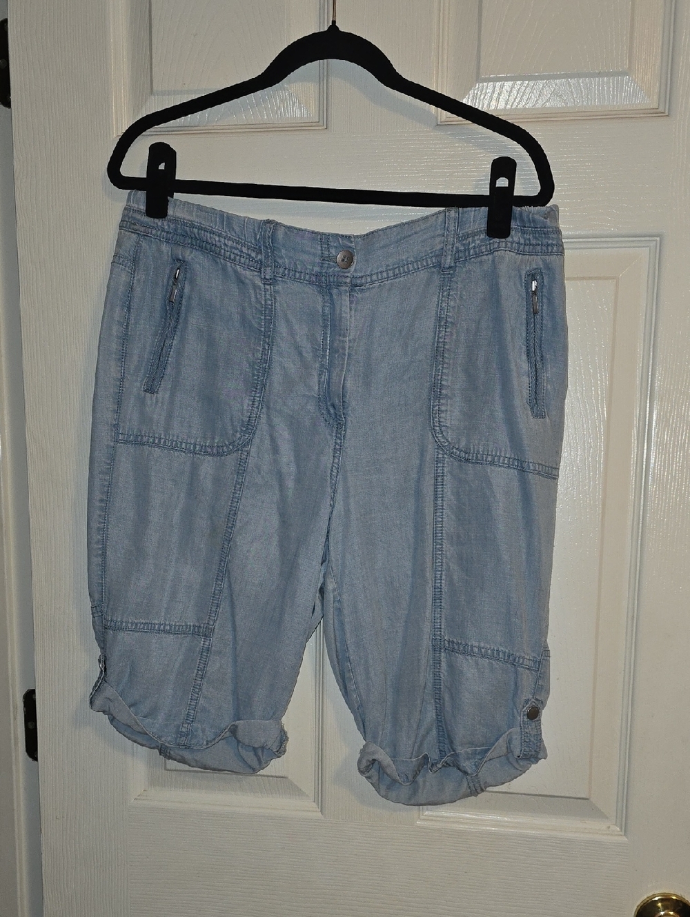 Chico's Faded Light Blue‎ Denim Cargo Shorts